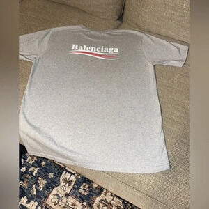 BALENCIAGA MEN'S POLITICAL CAMPAIGN SHORT SLEEVE GRAY T-SHIRT LARGE